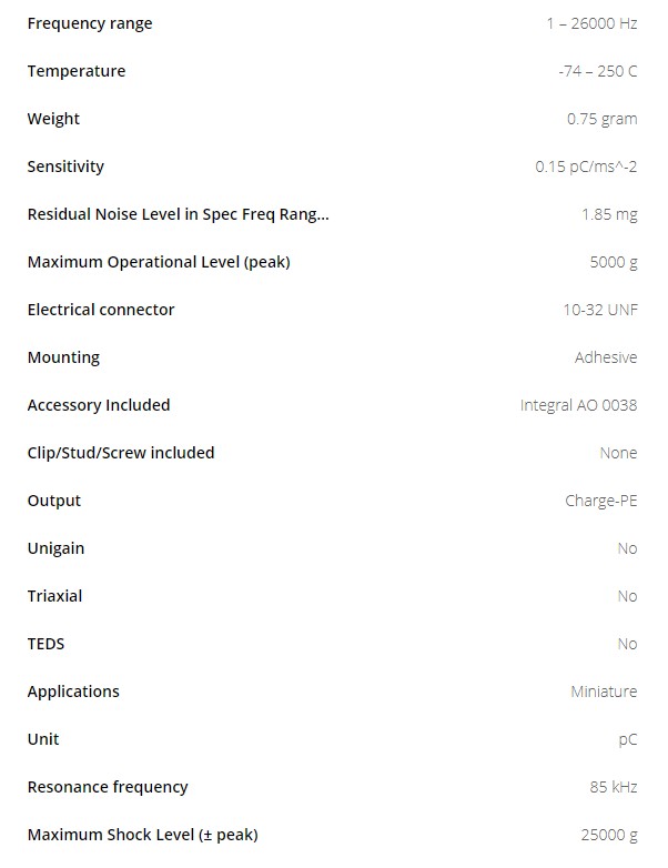 BK微型壓電式電荷加度傳感器4374 型技術參數