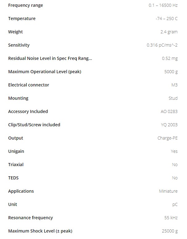BK壓電電荷型加速度計4393型技術(shù)參數(shù)