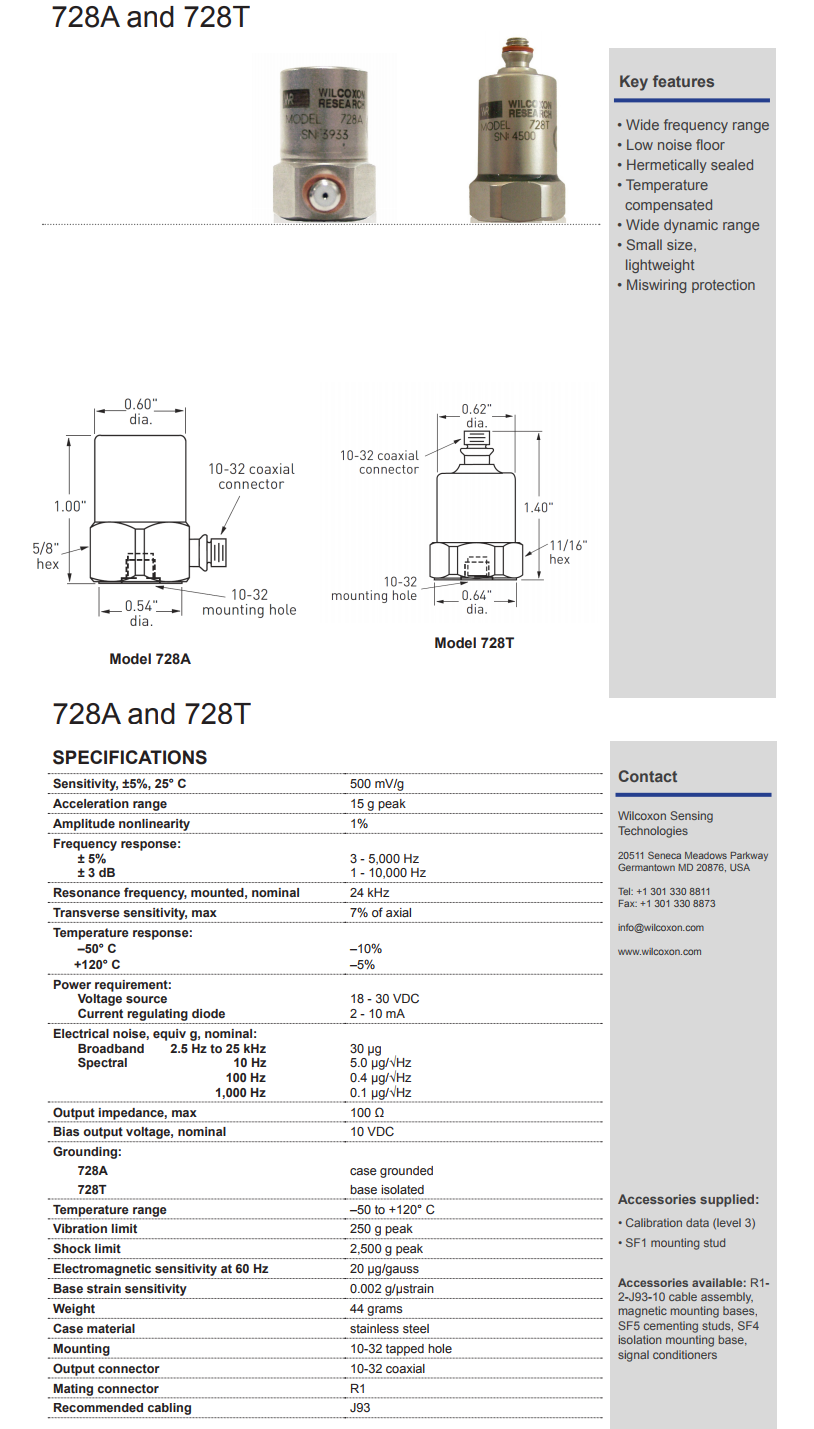 美捷特威爾康森高靈敏度加速度振動計技術參數