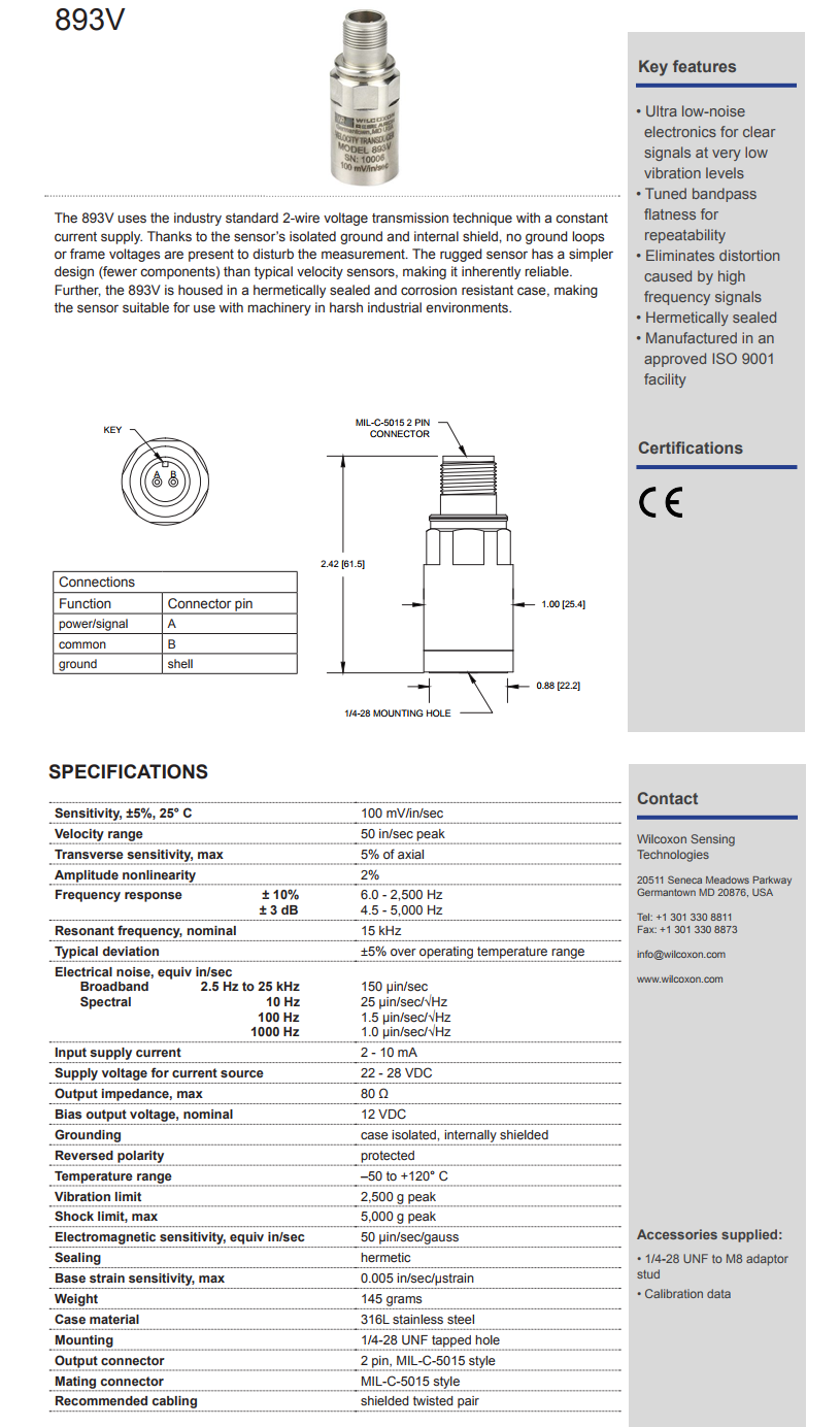 威爾康森壓電式速度振動(dòng)傳感器技術(shù)參數(shù)