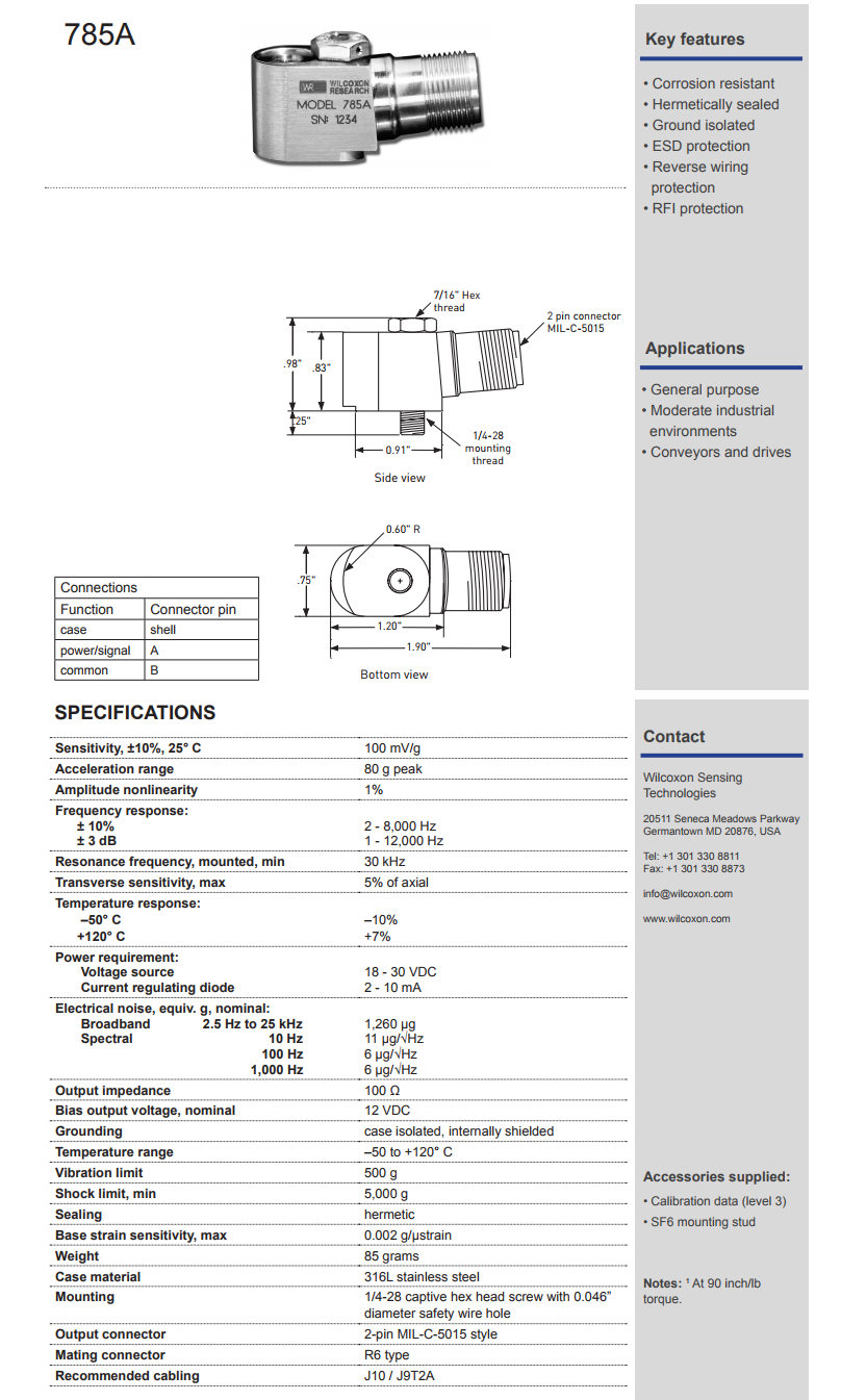 威爾康森經(jīng)濟(jì)加速振動(dòng)計(jì)785A型技術(shù)參數(shù)