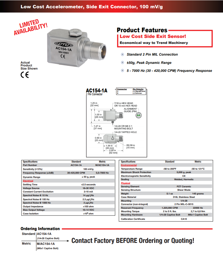 CTC標(biāo)準(zhǔn)尺寸低成本加速度振動(dòng)計(jì)AC154技術(shù)參數(shù)