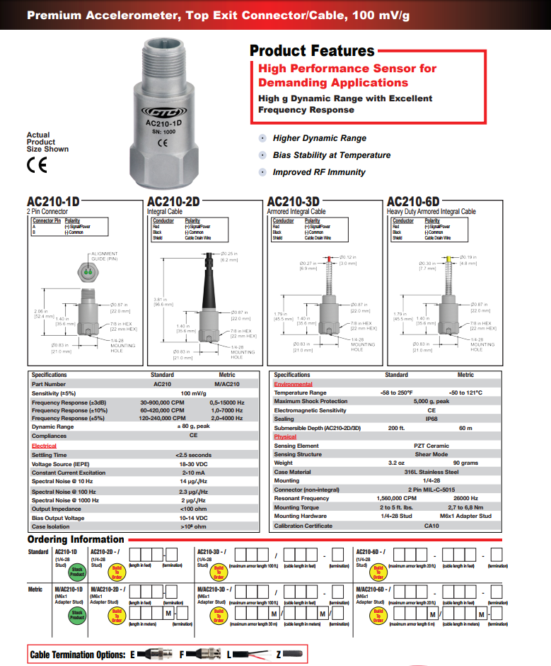 CTC標準尺寸高級加速度振動計AC210 技術參數