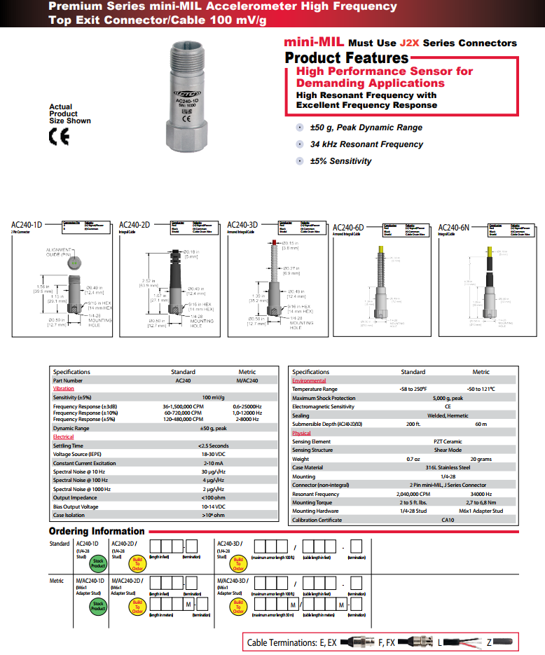 CTC小型加速度振動計AC240技術參數