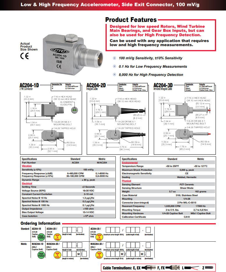  CTC低頻加速度振動計AC204技術參數