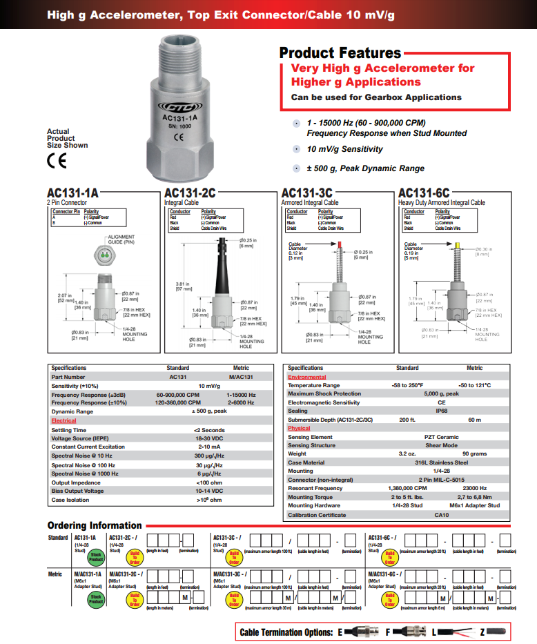 CTC 高g加速度振動(dòng)計(jì)AC131技術(shù)參數(shù)