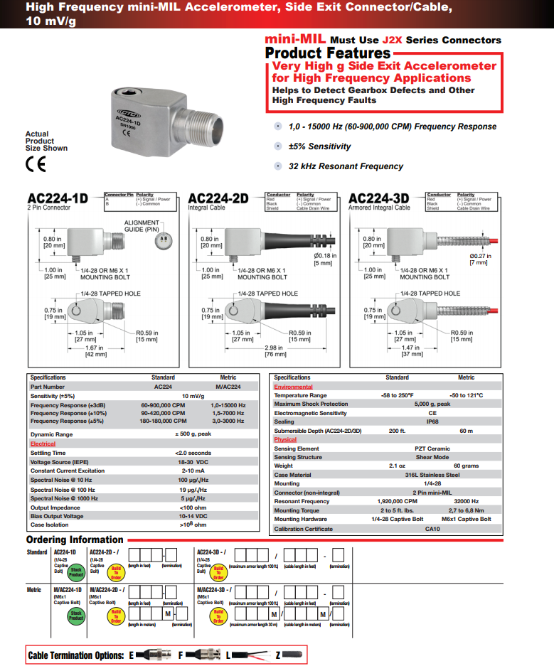 CTC 高頻mini-MIL加速度振動計AC224技術參數
