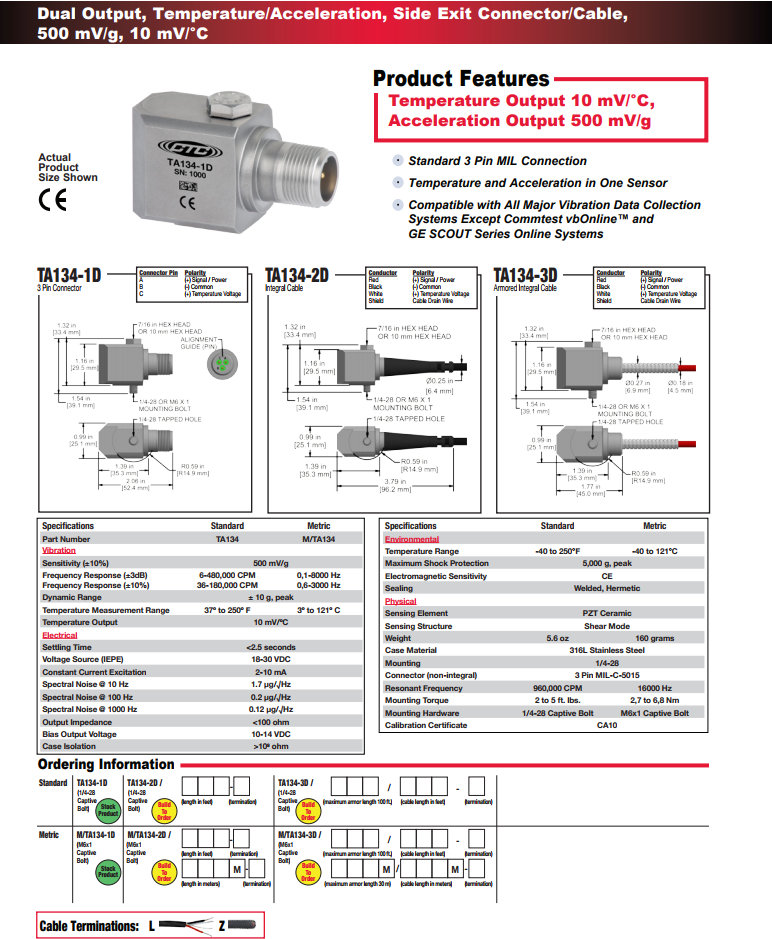 CTC雙輸出振動傳感器TA134技術(shù)參數(shù)