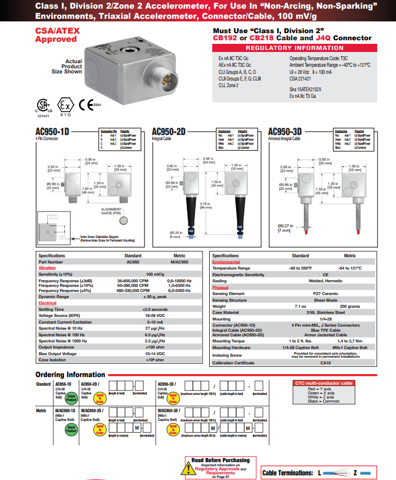  CTC防爆三軸加速度振動(dòng)傳感器AC950技術(shù)參數(shù)